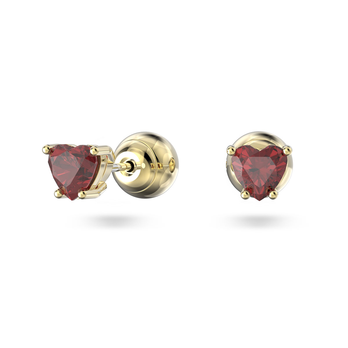 Swarovski Stilla Stud Earrings, Heart, Red, Gold Tone Plated